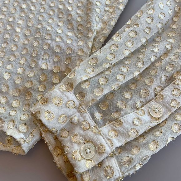 Equipment | Sheer Metallic Dot Button Up in Gold & Cream | Small - Picture 3 of 6